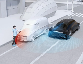 Drawing of car braking autonomously